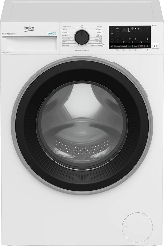 Beko BWGU384S 1400giri Lavatrice, 84x60x55cm, 8 kg, classe energetica A, Bluetooth, Inverter, vapore, Profondità solo mobile:50cm, Vapore SteamCure