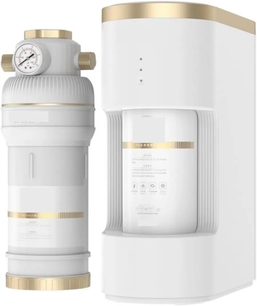 Lavello da cucina MQ7, bianco, Depuratore d'acqua diviso in oro bianco RO e prefiltro