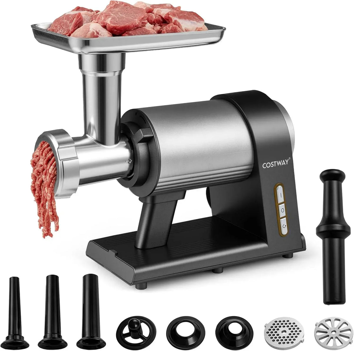 3 Tubetti per Salsicce, Kit Kibbe, per Tritacarne in Alluminio per Cucina, 2000W Tritacarne Elettrico con Insaccatore per Salsicce, 3 Dischi per