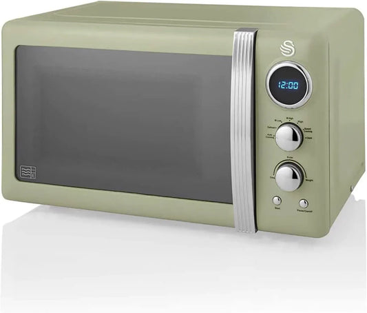 Forno a microonde, 27 cm, 20 L, Swan SM22030GNEU, timer, scongelamento, verde, Timer 60 Minuti, 5 Livelli di Potenza, Piatto Girevole 27 cm