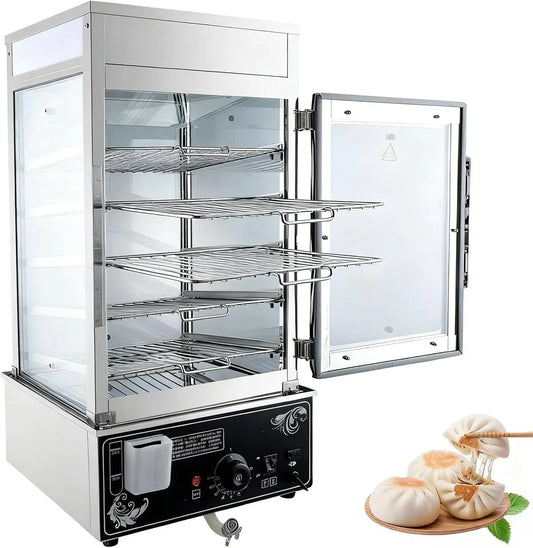 Vaporiera elettrica commerciale, baozi, display scaldavivande a 5 strati con controllo automatico della temperatura per panini, siomai, mais