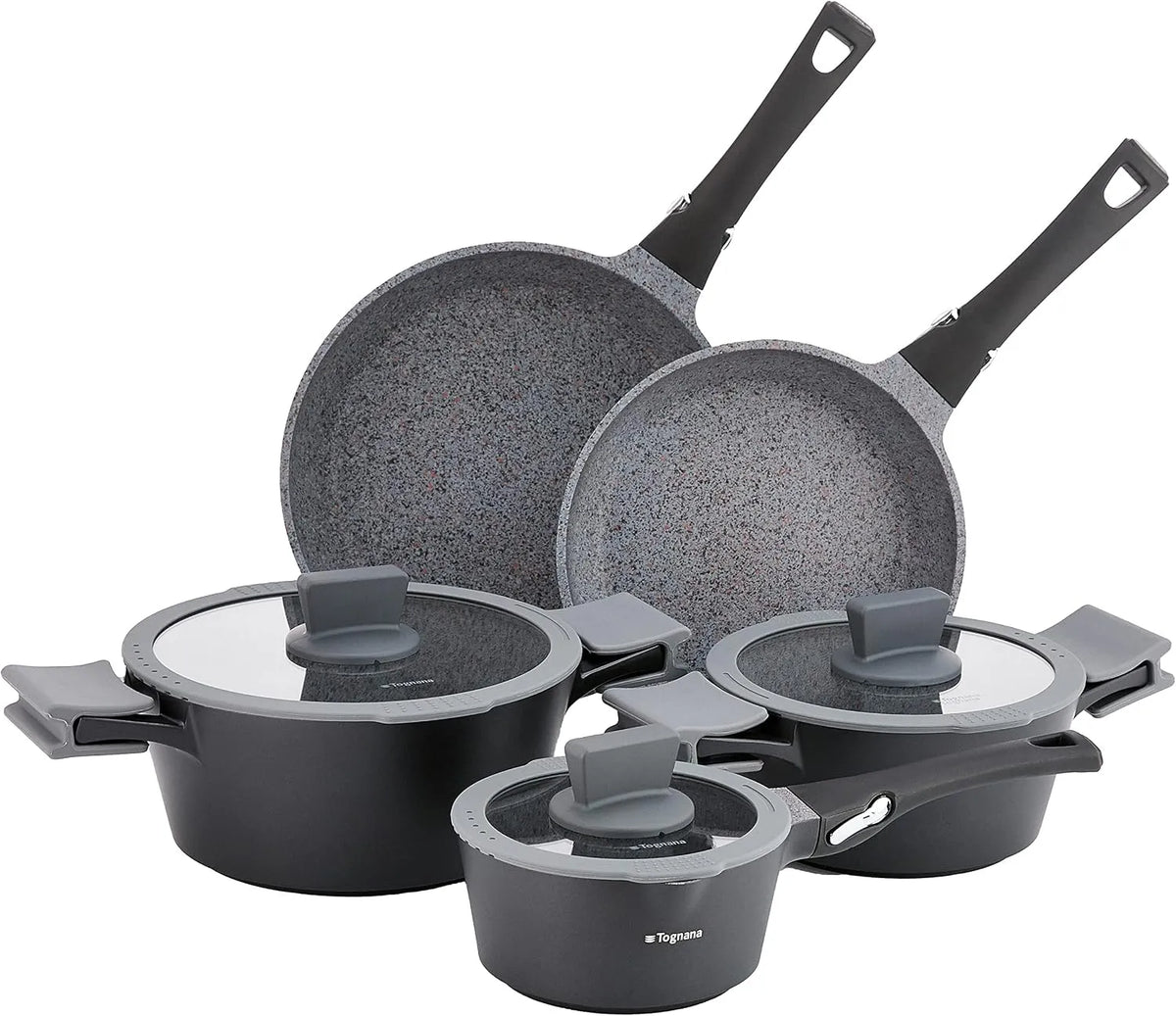 set di pentole e padelle, Batteria, 8 Pezzi, nero, alluminio, vetro