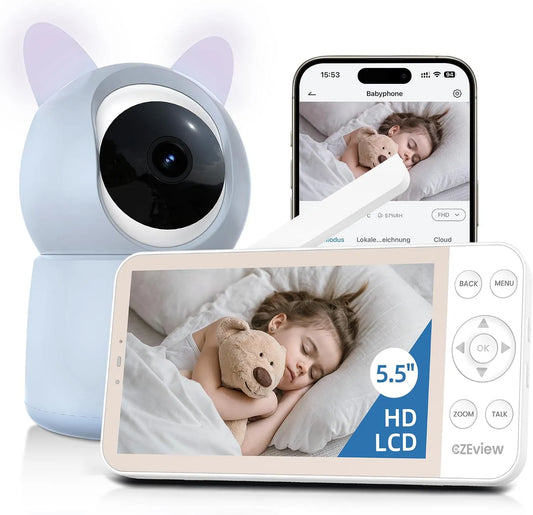 Monitor BM6, 2 zone di temperatura, CZEview Babyphone con fotocamera 2K e 4X, conversazione a 2 vie, visualizzazione a 360°
