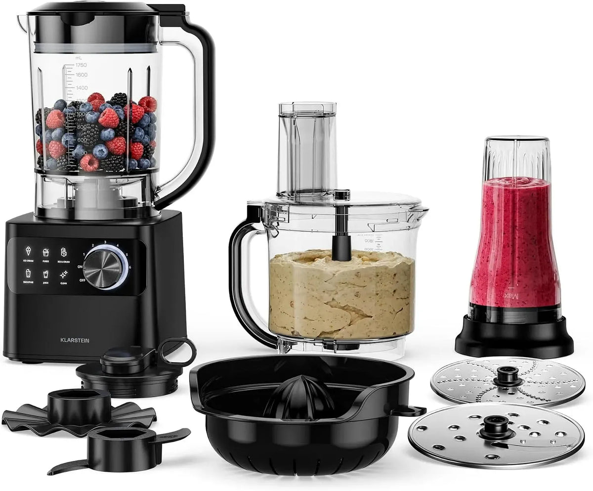 Klarstein Robot da cucina, 2 L, 1200 W, 6 programmi, frullatore da 1,75 L, ciotola da 2 L, 6 programmi & velocità
