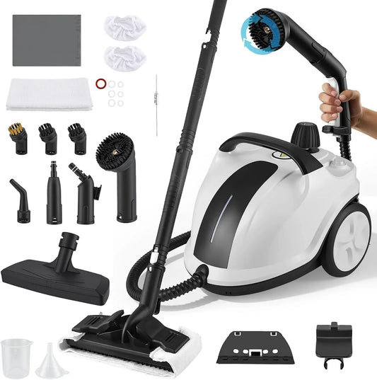 Pulitore a vapore, 2 L, 2000 W, portatile, ampio serbatoio, uso su pavimenti, cucina, auto, finestre e divano, tappezzeria