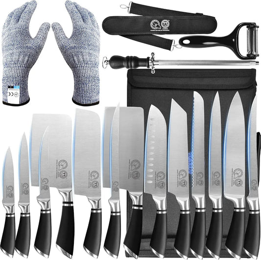 Set di coltelli professionali per i maestri chef, sacchetto, per coltelli da carne da cucina culinari, Authentic Since 1986, fodero, Santoku