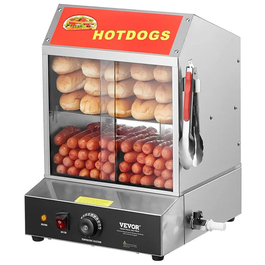 VEVOR Macchina per Hot, piastra per panini e sandwich, 27 L, vapore, 2 zone di temperatura, 2 Ripiani, vetro, per Hot Dog a Vapore 27L