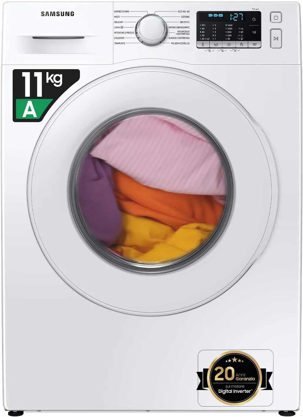 Samsung WW11BGA046TT/ET 85h Lavatrice, 60 L, 11 kg, classe energetica A, libera installazione, tecnologia AI Ecobubble, 1400 RPM