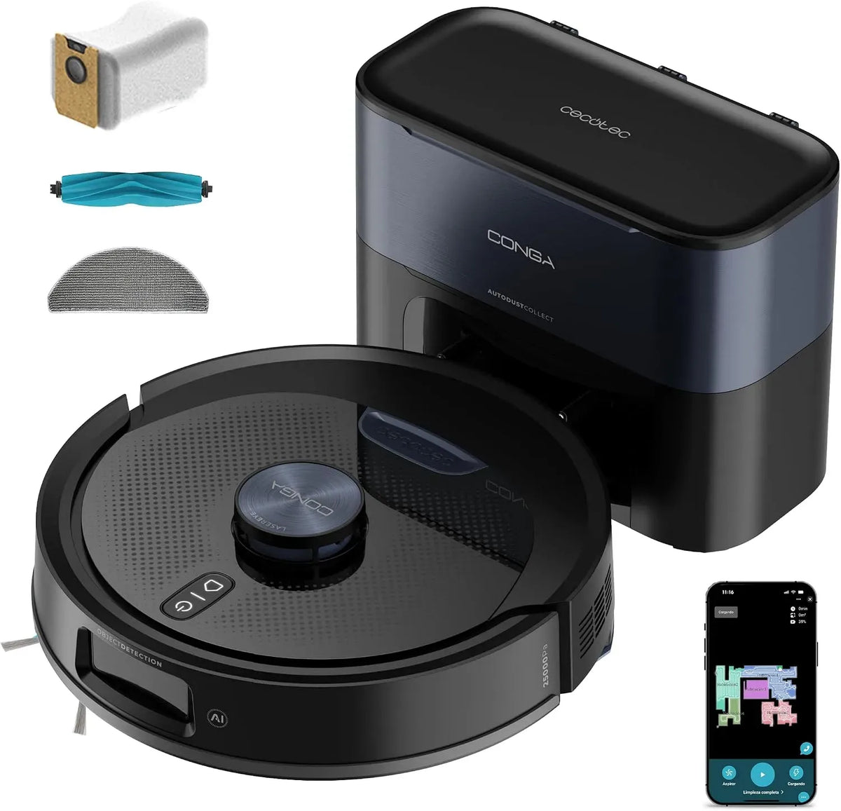 Cecotec Y90 240min Robot aspirapolvere, 3 L, Wi-Fi, Bluetooth, 25000Pa, App, Sacco 3L