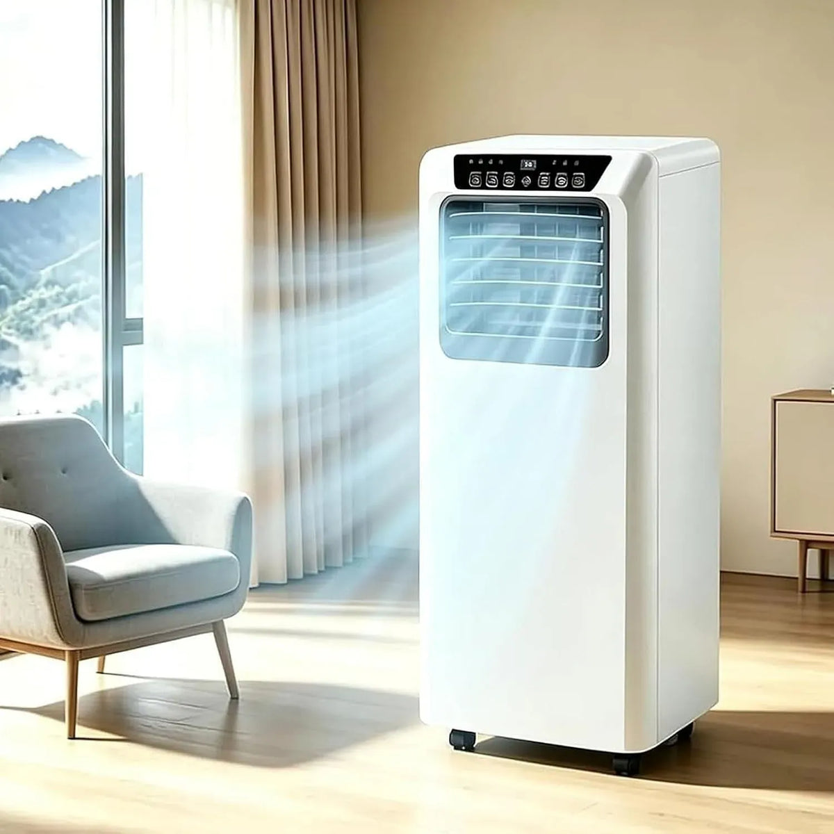 Condizionatore BTU 3 3-in-1, 42 dB, classe energetica E, portatile, timer, display digitale, 9000