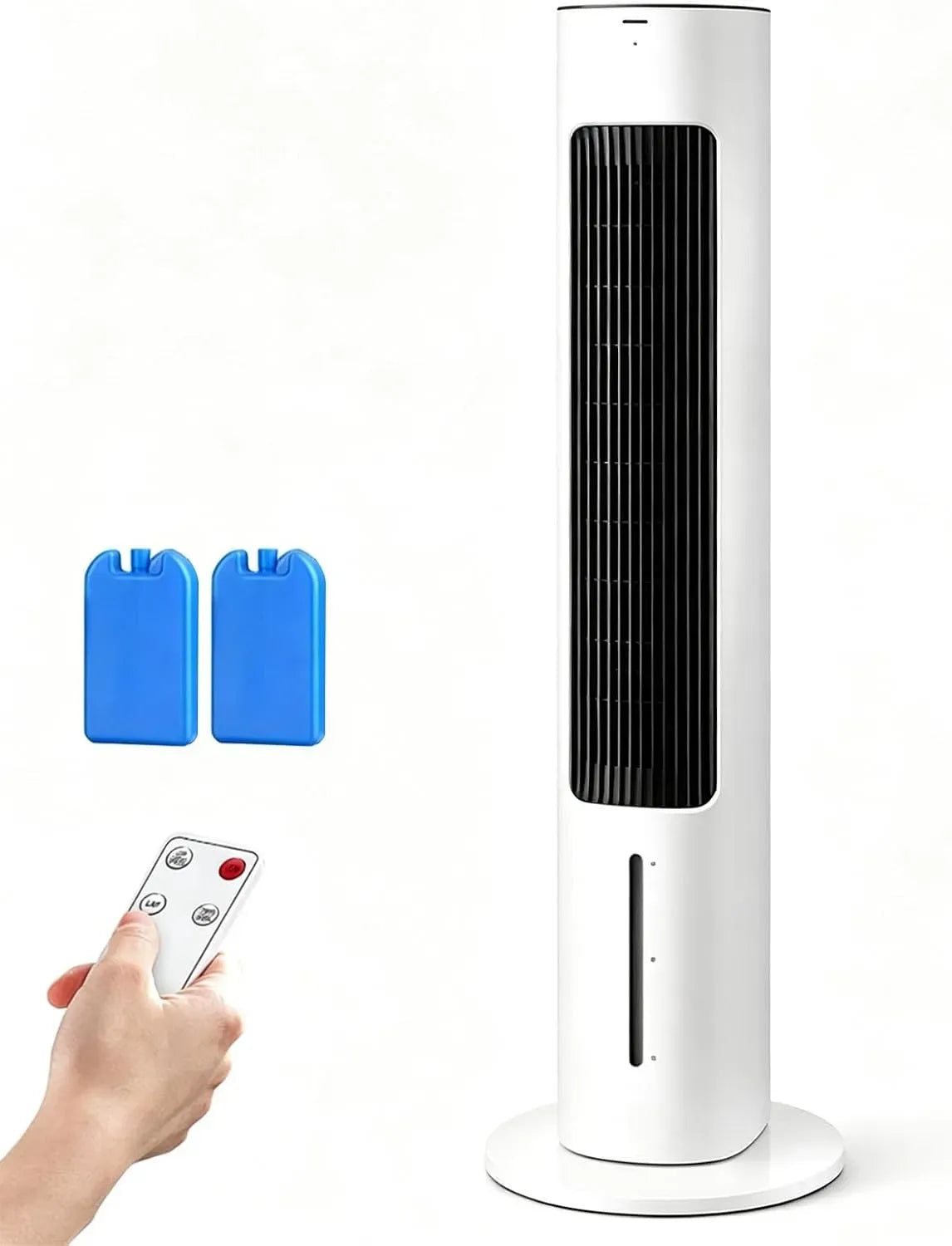 Ventilatore, 4 L, portatile, timer, 3 velocità, oscillazione, ampio serbatoio, Oscillazione a 80° e Timer da 7 Ore, 2 Accumulatori di Ghiaccio