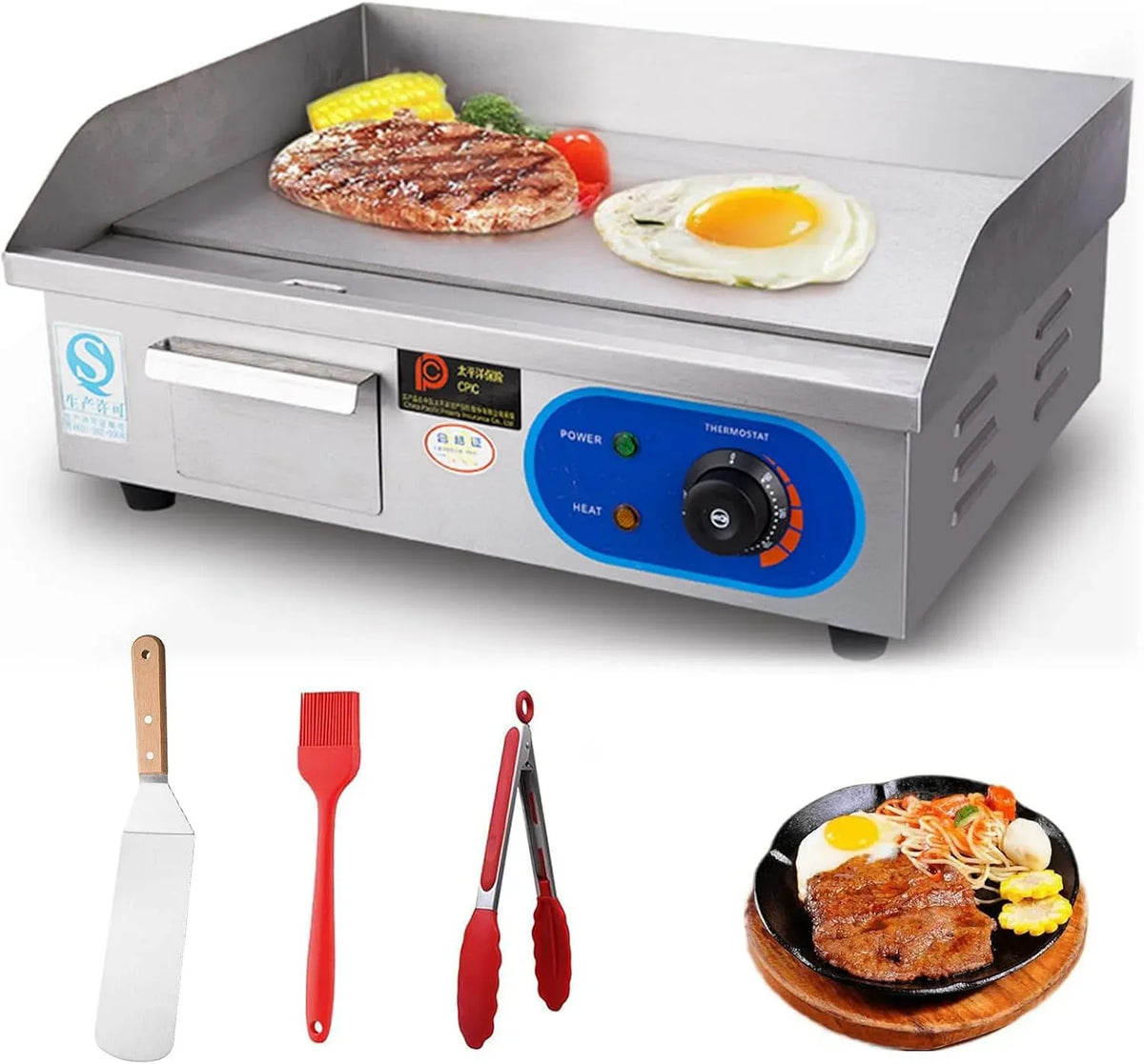 Plancha, Piastra, Grill, 3000 W, 50 a 300 °C, professionale, acciaio inox