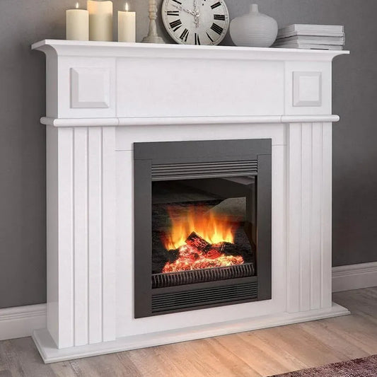 Silenzioso Design Retrò, Stufa a parete da Incasso, Bakaji Camino Elettrico CHICAGO dotato di Cornice Legno Caminetto 1800W Completo di Mobile