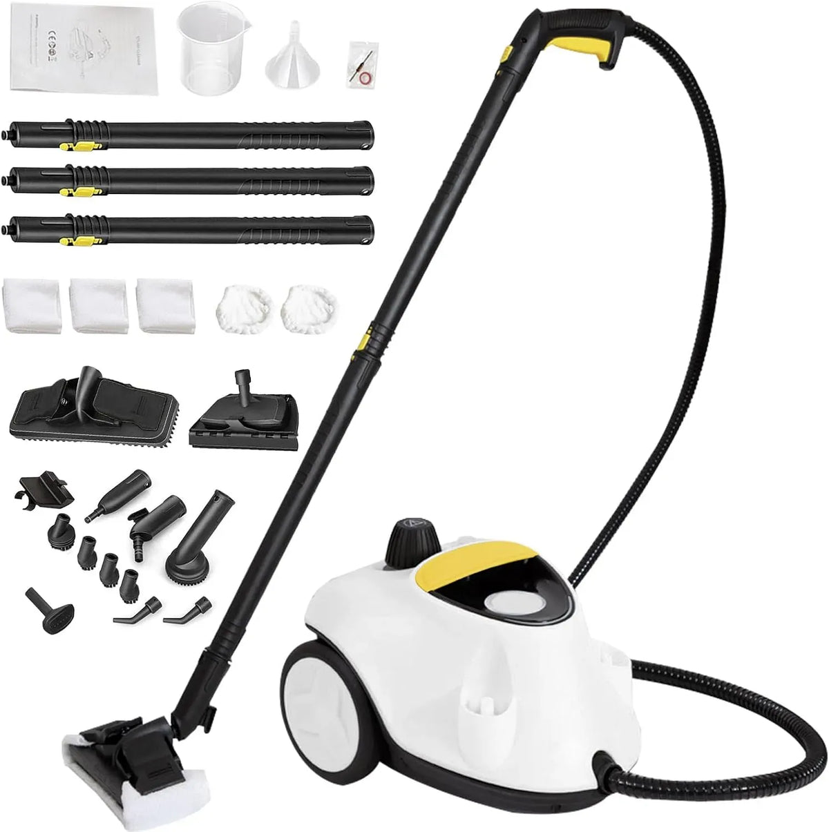 Pulitore a vapore, 2,1 L, 2100 W, ampio serbatoio, uso su pavimenti, cucina, auto, finestre e divano, bianco, Pressione 5 bar, per Tappeti