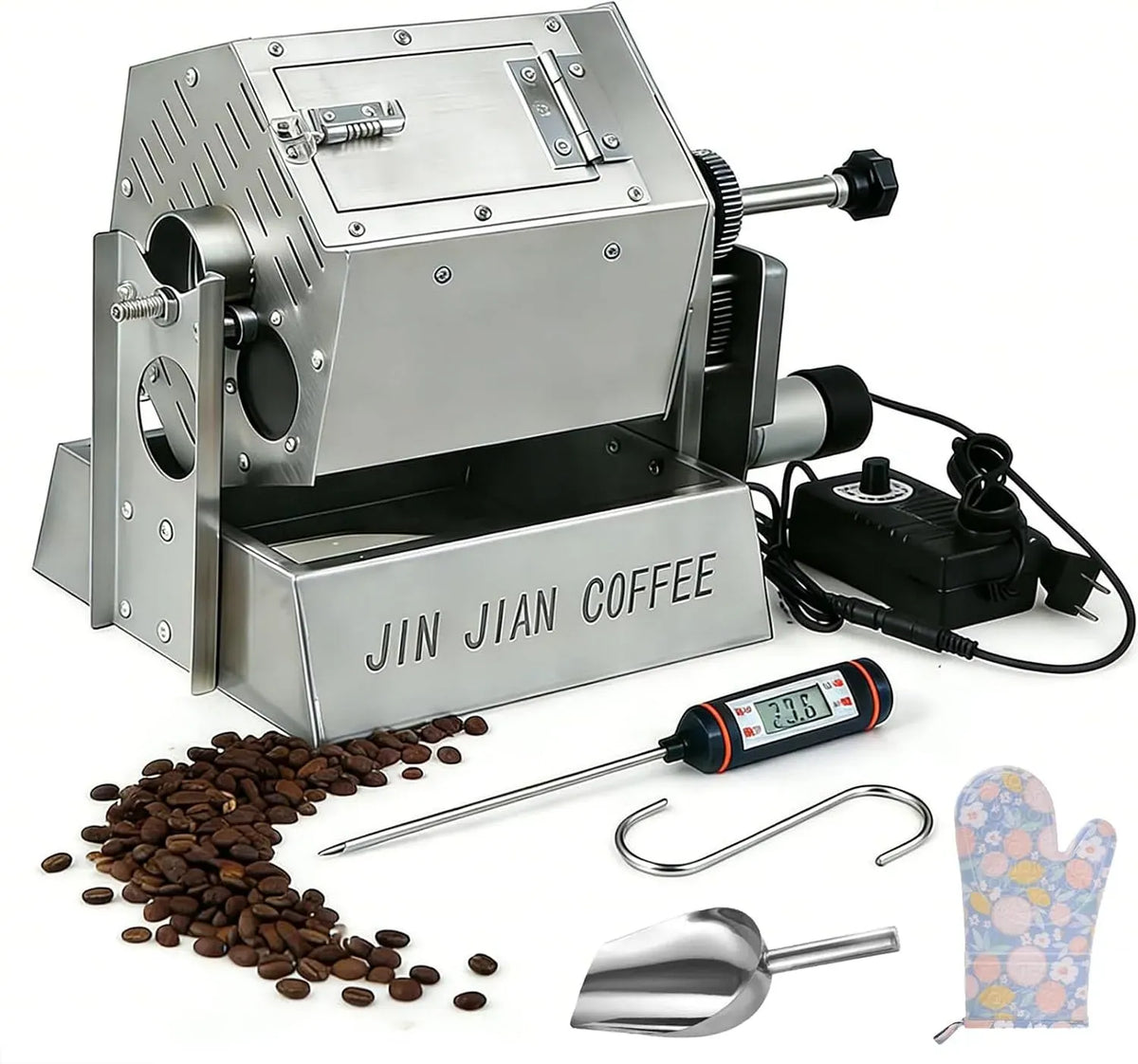 macchina per tostatura, termometro, 3,4 L, 800 g, professionale, funzione riscaldante, per chicchi di caffè da 800 g