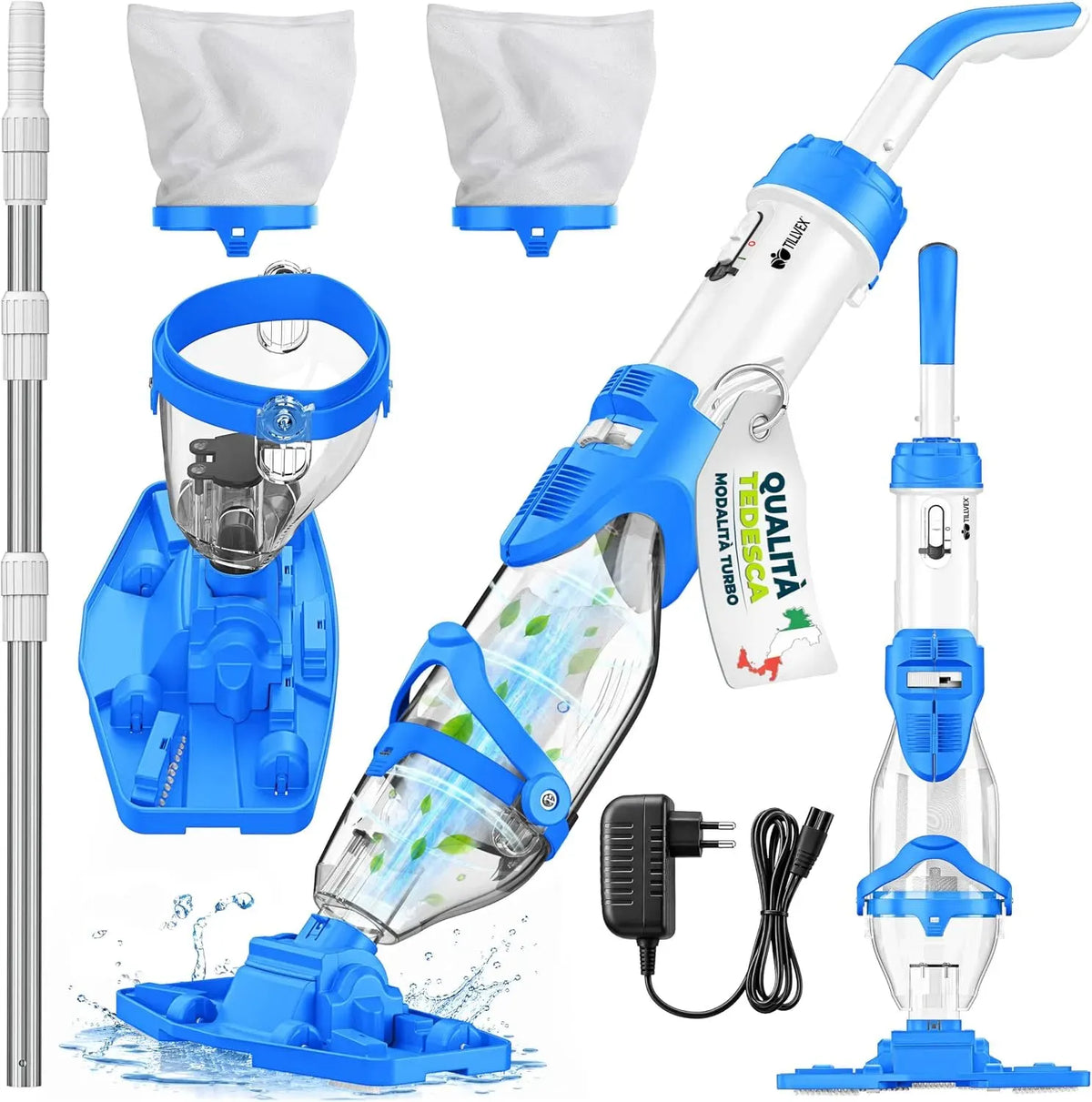 Aspirapolvere, aspiratore elettrico domestico, batteria, tillvex Aspirapolvere per piscina con batteria ricaricabile e asta telescopica fino a 15 m³