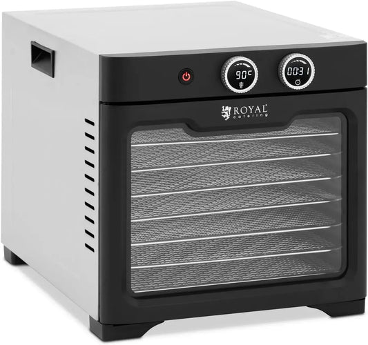 Disidratatore alimentare per uso per uso professionale 8 piani 26 litri 800 watt vetro temperato acciaio inossidabile 304 argento metallizzato