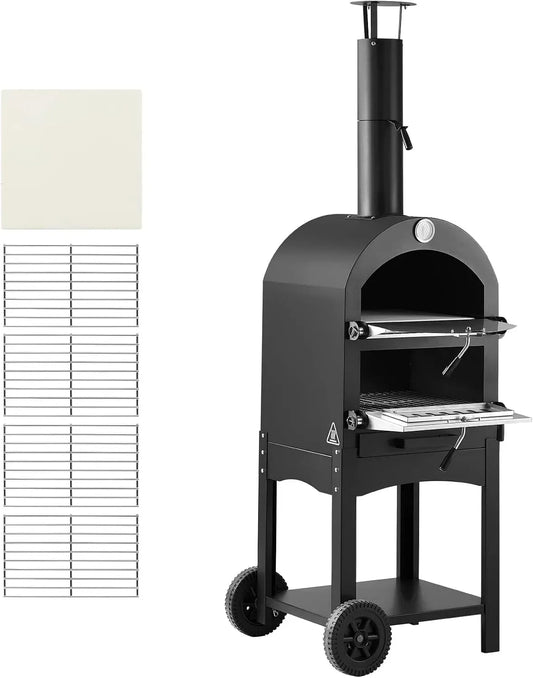 VEVOR Forno elettrico per pizza, 12 pollici, portatile, esterno, ruote di trasporto, 540°C con 2 Ruote Rimovibili per Campeggio all'Aperto, Barbecue