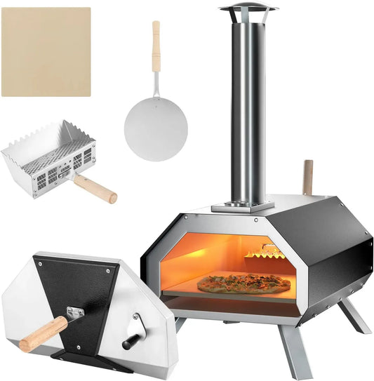 Forno elettrico per pizza, 51 x 38,5 x 83 cm, GYMAX, esterno, pietra refrattaria, acciaio inox, Griglia in Acciaio Inox a 3 Strati con Termometro