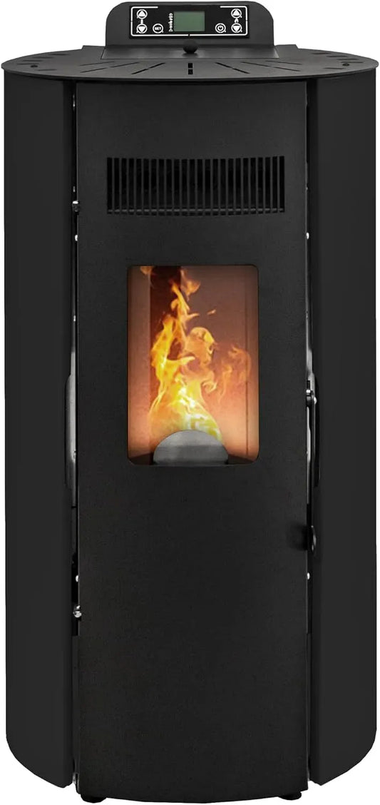 21H A PELLET ITALIA Boston 9 KW, Stufa ad Aria Ventilata Efficienza 91% Scalda 80m² Autonomia Programmabile 5 Velocità e Potenze Garanzia 24 Mesi Nero
