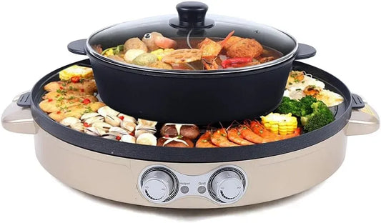 Pentola e padella W 2, 2200 W, rivestimento antiaderente, grill, rimovibile, 2 zone di temperatura, Hot Pot & Grill Elettrico 00 in 1