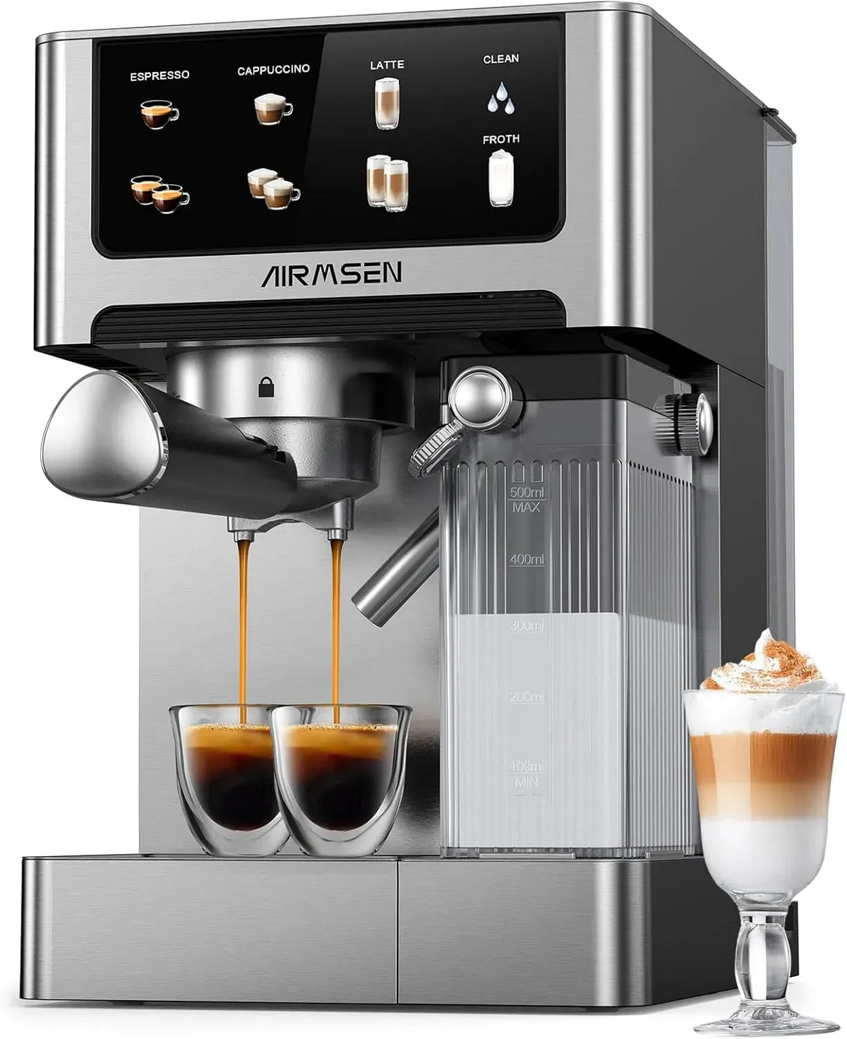 Macchina per espresso, 1.8 L, 1350 W, 1000 W, AIRMSEN 1350W+1000W, touch, ampio serbatoio, acciaio inox, Cappuccino & Latte Caffè Macchina