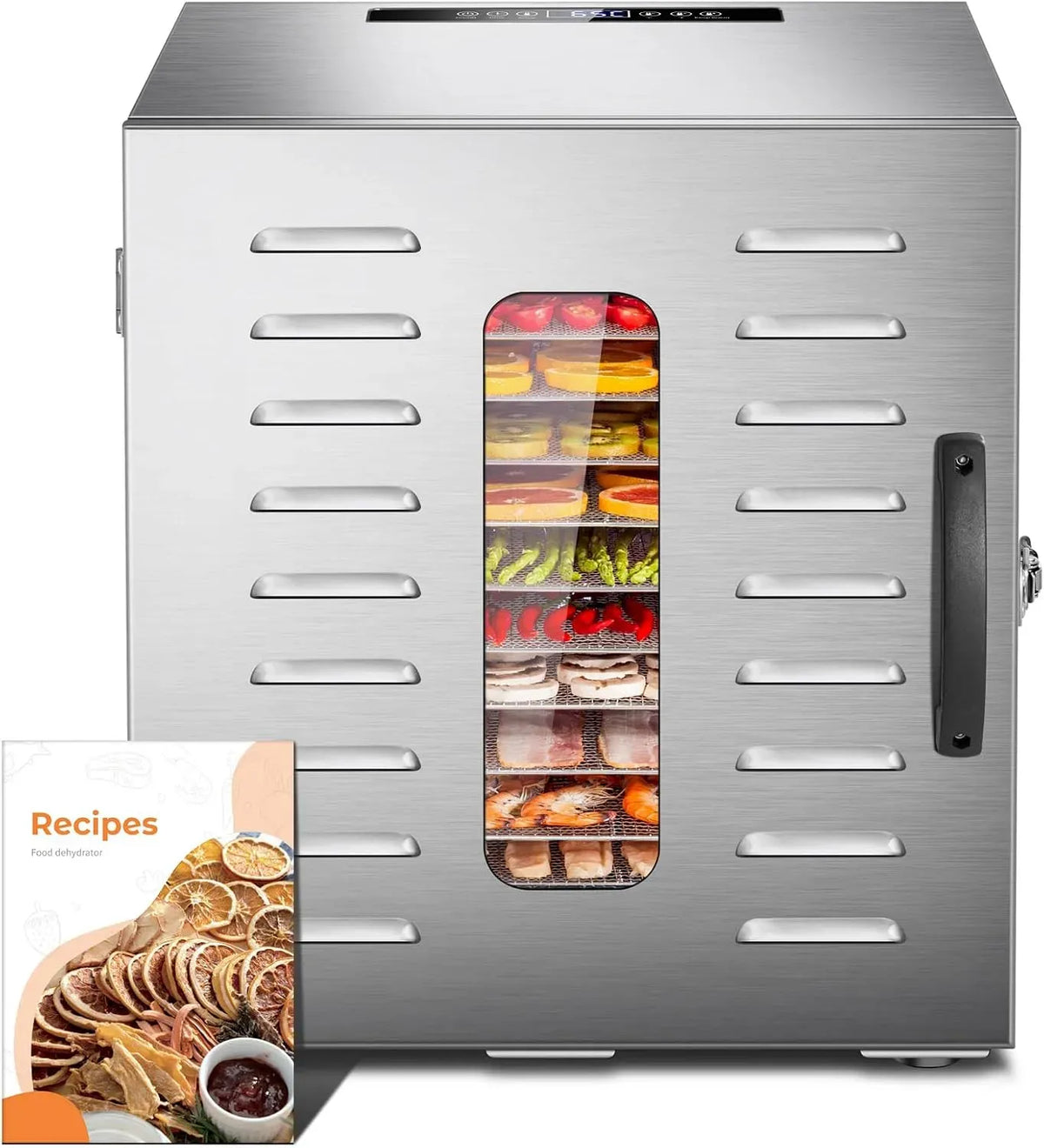 Asciugatrice DA 1000, 30 a 90 °C, acciaio inox, superficie di essiccazione XXL 1,8 m², 10 vassoi in acciaio inox, display LED, 24 ore, senza BPA