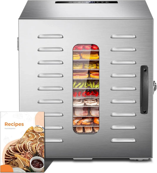 Asciugatrice DA 1000, 30 a 90 °C, acciaio inox, superficie di essiccazione XXL 1,8 m², 10 vassoi in acciaio inox, display LED, 24 ore, senza BPA